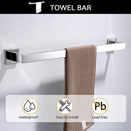 TNOMS Bathroom Hardware Accessories Set Polished Chrome Towel Bar Sets Include Towel Bar Towel Holder Toilet Paper Holder Towel Hook,5 Pieces Stainless Steel Wall Mounted - Image 3