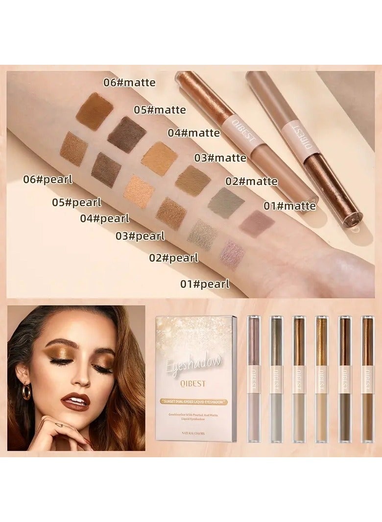 QiBest مجموعة ظلال العيون السائلة المكونة من 6 قطع، ظلال عيون مزدوجة الأطراف، لؤلؤية وغير لامعة، ظلال عيون ناعمة ذات ملمس رقيق - Image 1