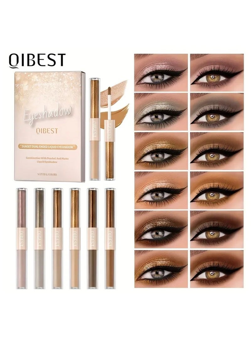 QiBest مجموعة ظلال العيون السائلة المكونة من 6 قطع، ظلال عيون مزدوجة الأطراف، لؤلؤية وغير لامعة، ظلال عيون ناعمة ذات ملمس رقيق - Image 4