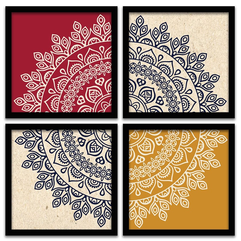 Digital Art Mandala Paintings – Set of 4 Modern Wall Frames for Elegant Home Décor Paintings for Stylish Living Room Decoration - Image 1