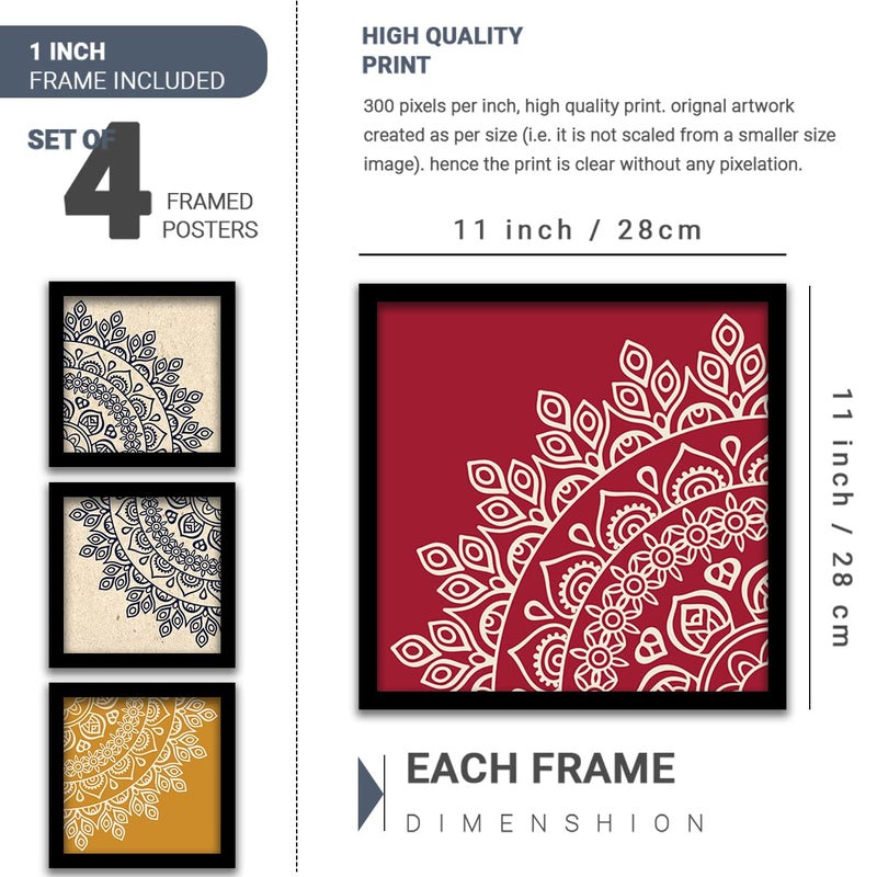 Digital Art Mandala Paintings – Set of 4 Modern Wall Frames for Elegant Home Décor Paintings for Stylish Living Room Decoration - Image 2