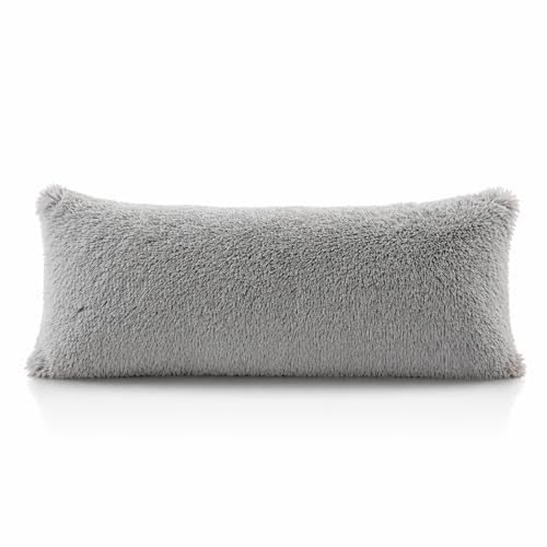 Reafort Luxury Faux Fur Body Pillow Cover 21 x 54 Long Hair PV Plush Body Pillow Case with Hidden Zipper Closure Ultra Soft Fluffy Decorative Long Pillow Cover Gray Body - Image 3