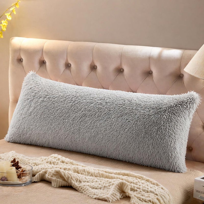 Reafort Luxury Faux Fur Body Pillow Cover 21 x 54 Long Hair PV Plush Body Pillow Case with Hidden Zipper Closure Ultra Soft Fluffy Decorative Long Pillow Cover Gray Body - Image 2