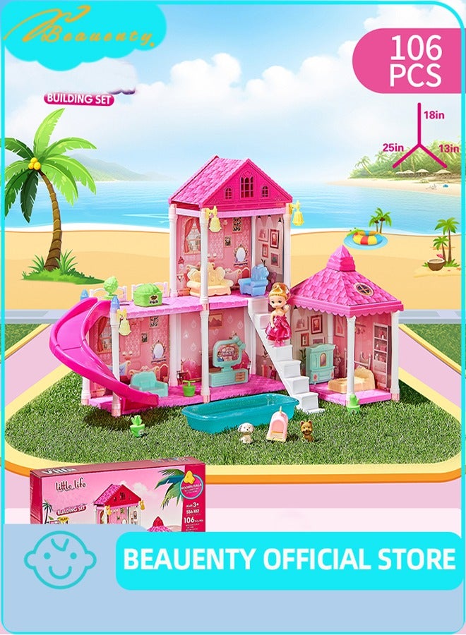 Beauenty Doll House Dream House for Girls Pretend Toys 2 Story 4 Rooms Dollhouse Toddler Playhouse DIY Building Kids Gift for for 3-10 Year Old Girls - Image 1