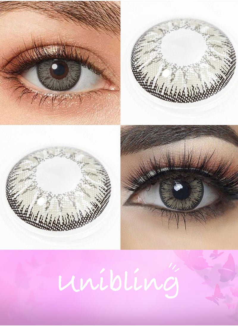 Unibling - Mystery Gray Yearly Colored Contact Lenses, Unisex Cosmetic Contact Lenses, Enlargement Collection, Dark Gray, With Case - Image 1