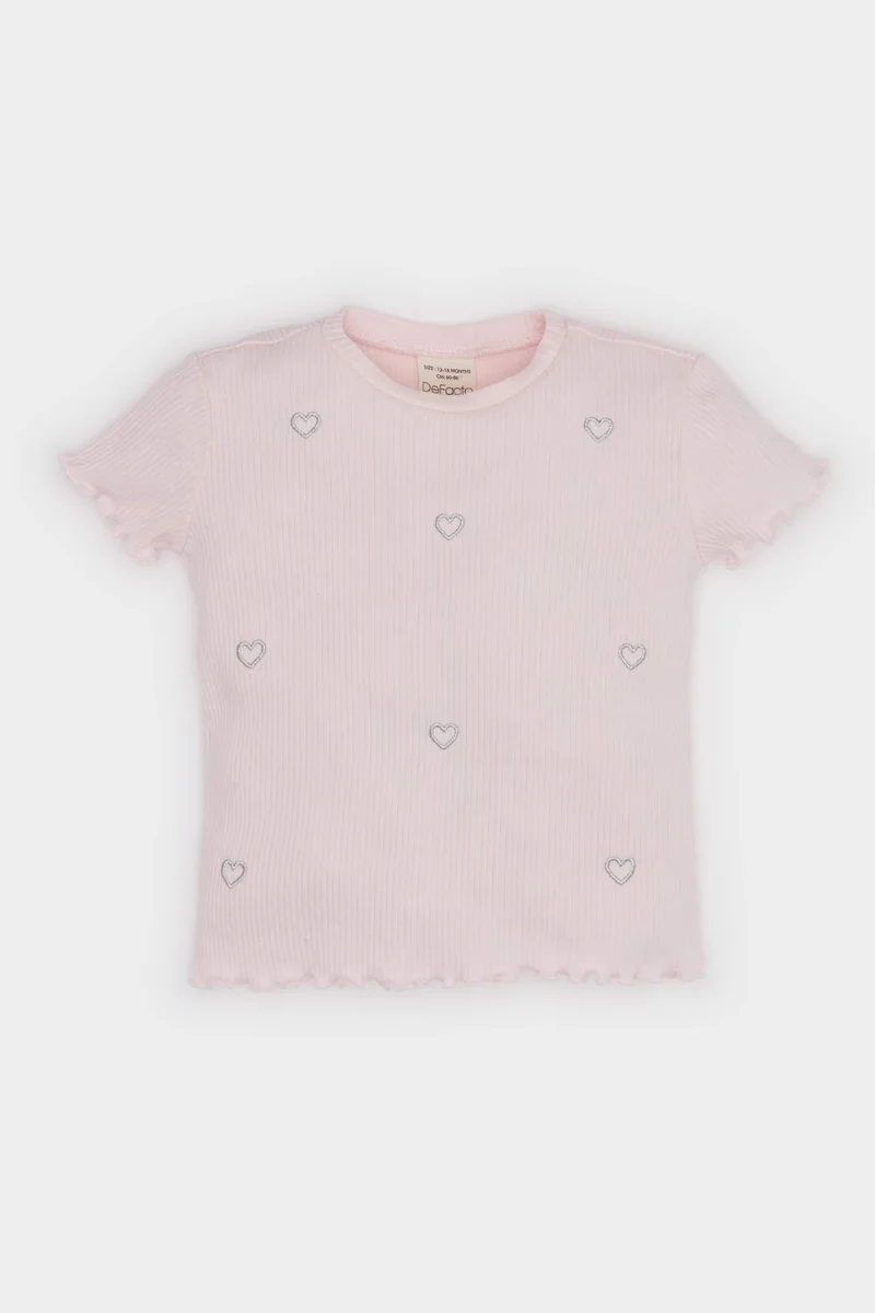 Defacto Baby Girl Crew Neck Heart Patterned T-Shirt
