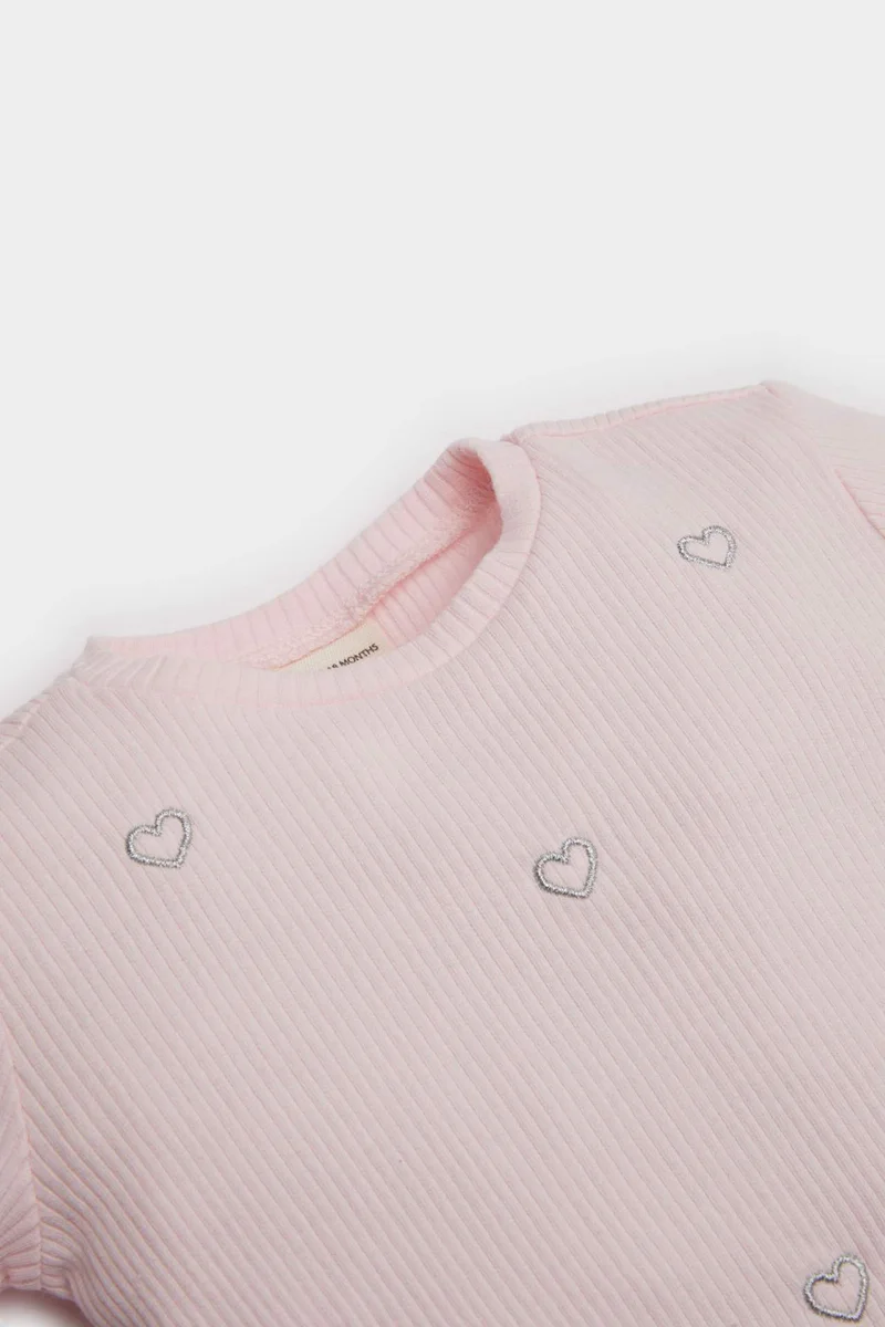Defacto Baby Girl Crew Neck Heart Patterned T-Shirt