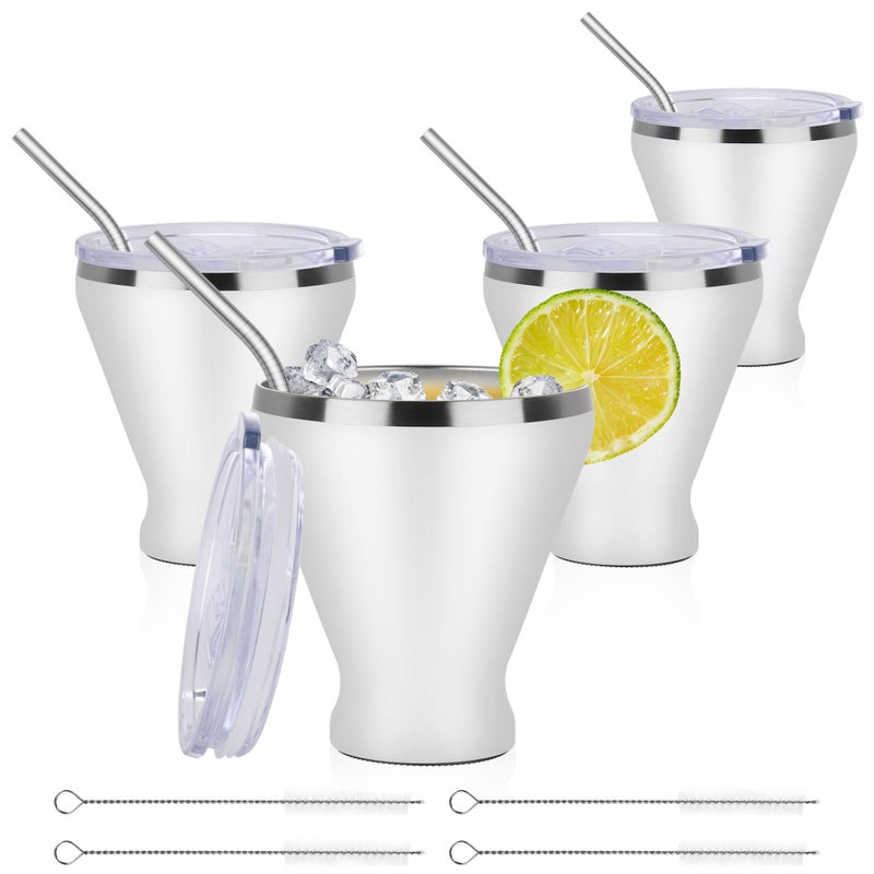 SuperCook Stainless Steel Martini Glass with Lid, Double Wall Vacuum Insulated Stemless Cocktail Glasses, Stay Icy Cold Wine Tumbler with Straw, Set of 4, 12 Oz, White - Image 1