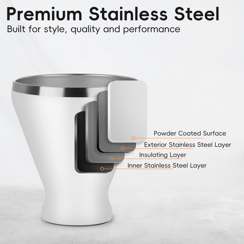 SuperCook Stainless Steel Martini Glass with Lid, Double Wall Vacuum Insulated Stemless Cocktail Glasses, Stay Icy Cold Wine Tumbler with Straw, Set of 4, 12 Oz, White - Image 4