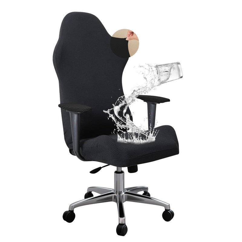 Gaming Chair Cover Set Black for Adults Video Game Chair Water Repellent Jacquard Racing Computer Chair Slipcover with 2 Pieces Armrest Covers