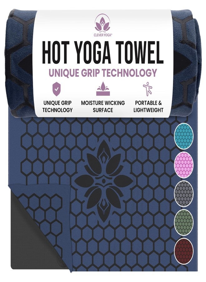 Clever Yoga Non-Slip Yoga Mat Towel - Grippy Double Sided Suede Microfiber - Hot Yoga, Bikram, Pilates - Dark Blue - Image 1