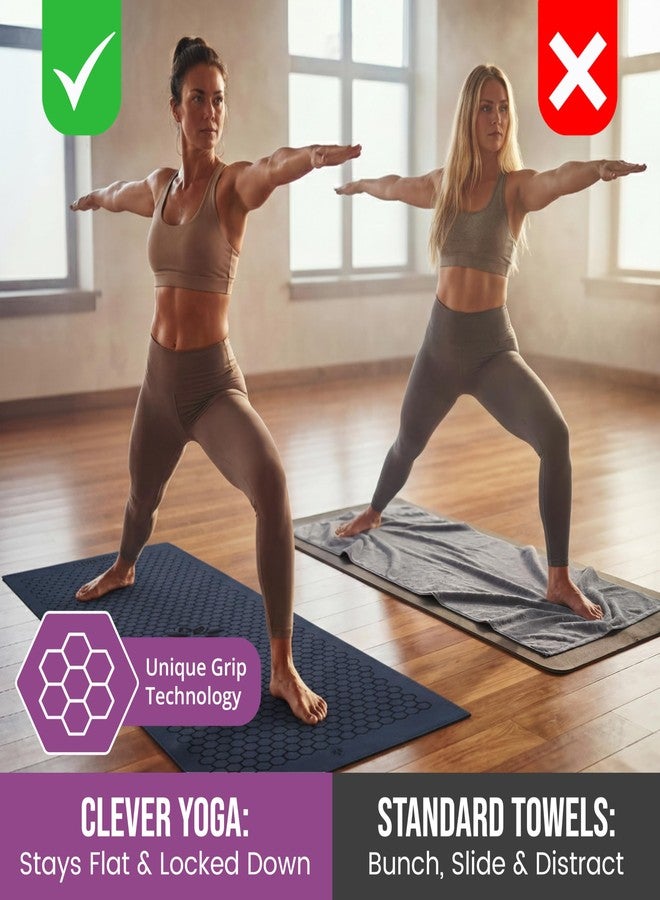 Clever Yoga Non-Slip Yoga Mat Towel - Grippy Double Sided Suede Microfiber - Hot Yoga, Bikram, Pilates - Dark Blue - Image 2