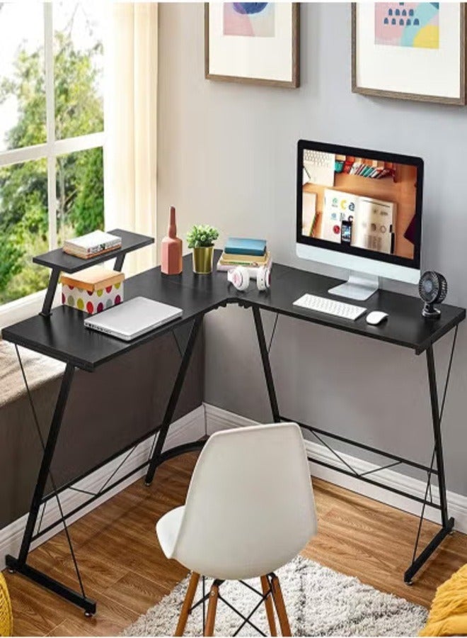AGD L-Shaped Corner Desk Gaming Writing Computer Desk Space Saving Easy Assembly Black  - Image 5