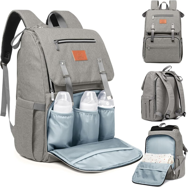 KeaBabies Diaper Bag Backpack for Mom and Dad - Large Travel Baby Bags - Multi-Functional Maternity Nappy Bag - Waterproof Durable Premium Oxford Fabric - Diaper Changing Mat Included (Classic Gray) - Image 1