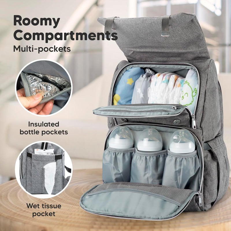 KeaBabies Diaper Bag Backpack for Mom and Dad - Large Travel Baby Bags - Multi-Functional Maternity Nappy Bag - Waterproof Durable Premium Oxford Fabric - Diaper Changing Mat Included (Classic Gray) - Image 2