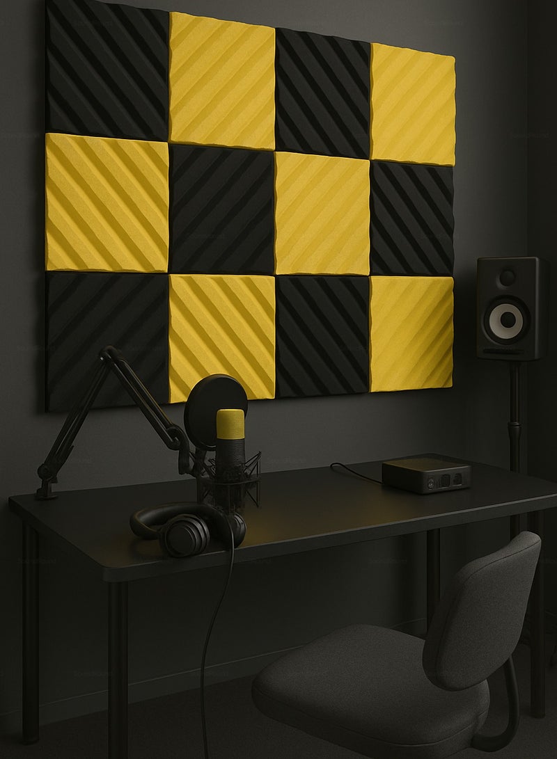 ساوند راوند ألواح الفوم الصوتي SoundRound مقاس 12×12×1 بوصة – عزل صوت احترافي بتصميم اكسيزويف – للتحكم في الصدى ومعالجة السينما المنزلية – ألواح عالية الكثافة – 6 قطعة - لون رمادي غامق - Image 2