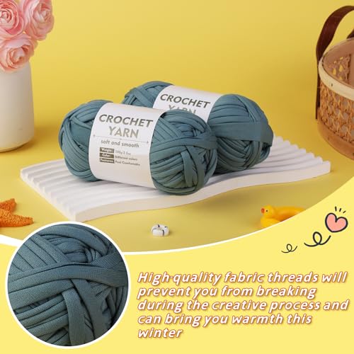SHWAKK 2 Pack T-Shirt Yarn Set, Gray Blue Knitting Crochet T Shirt Yarn, Tshirt Yarn Kit for Crocheting, Ribbon Cotton Yarn, Knitting Ball - Image 3