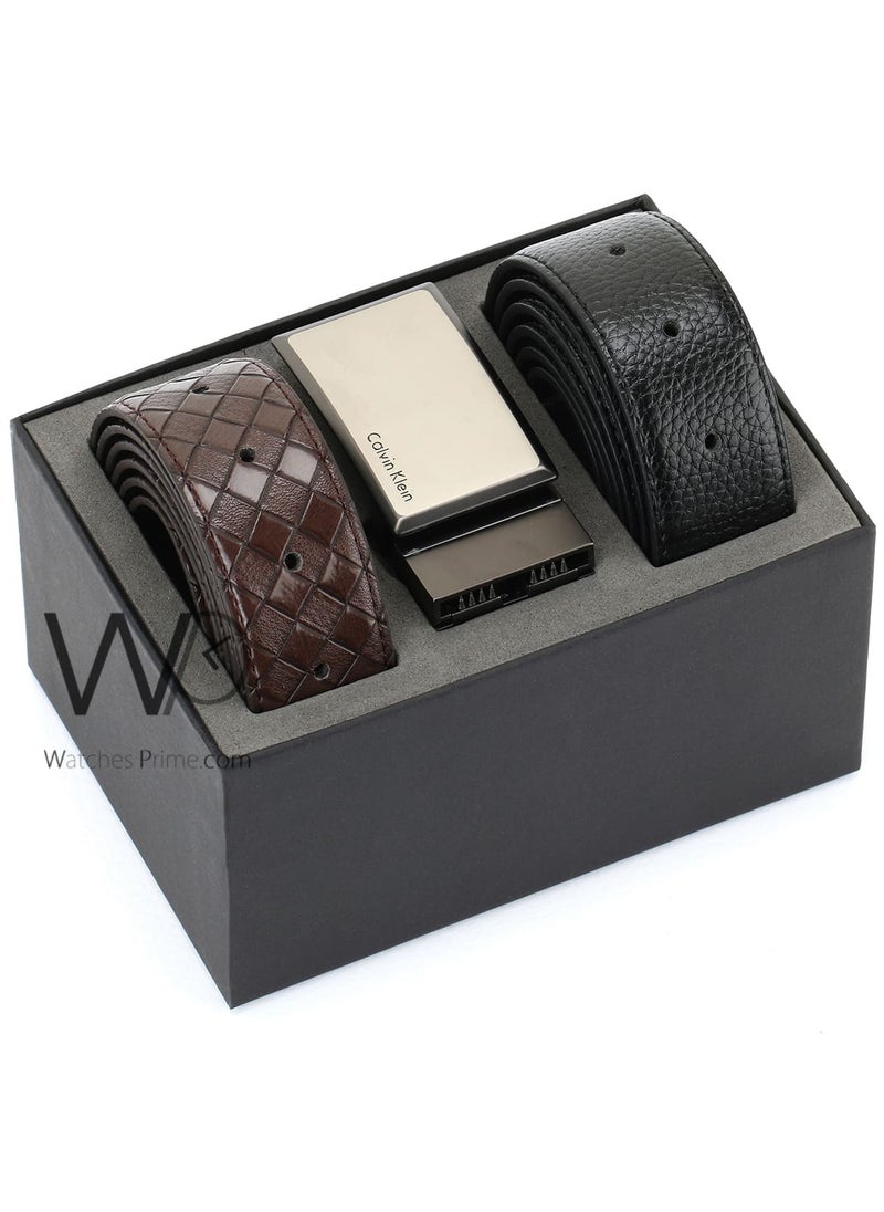 CALVIN KLEIN JEANS PLUS - Calvin Klein For Men Black And Brown Two Leather Belt Gift Box - Image 1