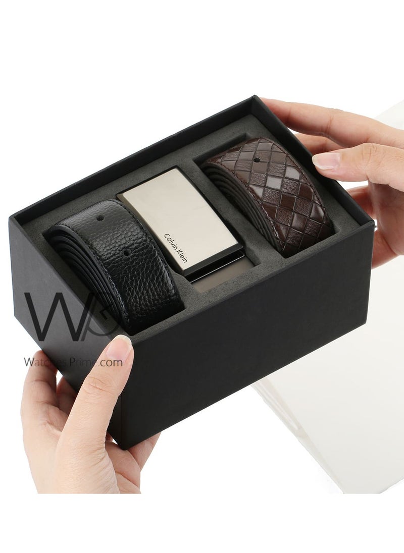 CALVIN KLEIN JEANS PLUS - Calvin Klein For Men Black And Brown Two Leather Belt Gift Box - Image 1