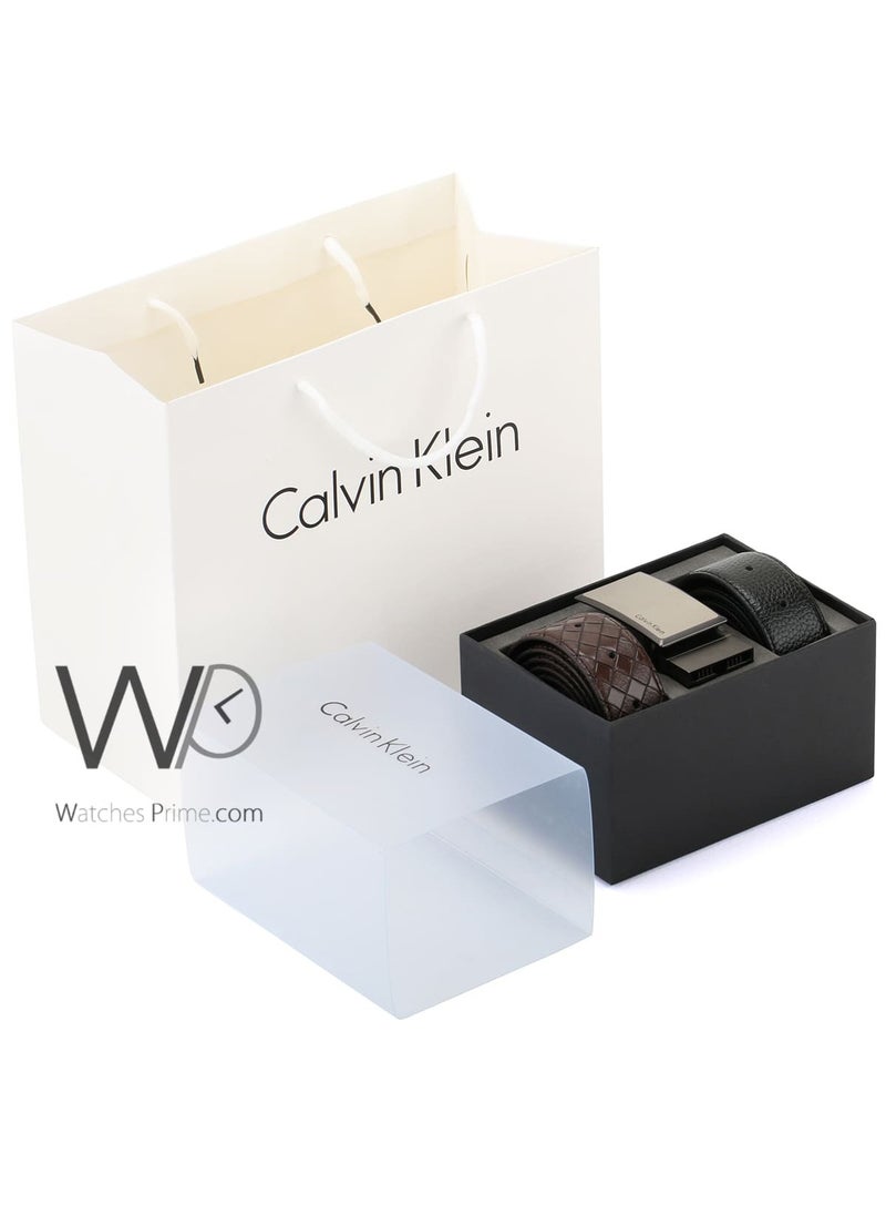 CALVIN KLEIN JEANS PLUS - Calvin Klein For Men Black And Brown Two Leather Belt Gift Box - Image 1