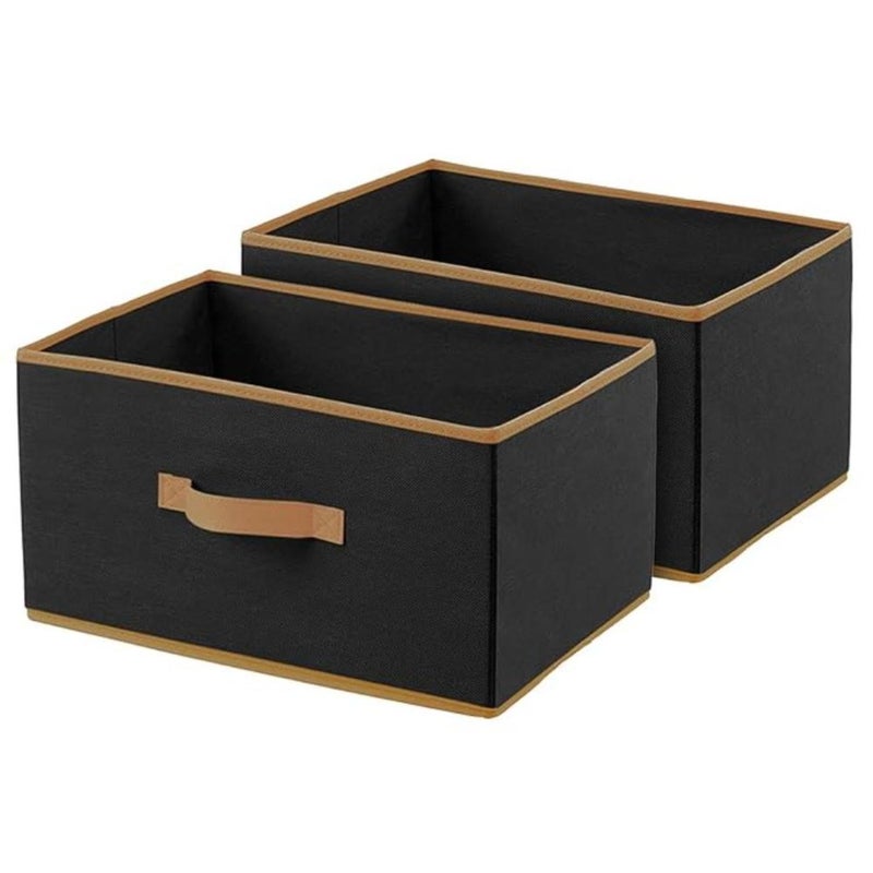 QUAIL Multipurpose Rectangular Drawer Storage Organizer Foldable Storage Box with Side Handle Replacement Drawer Storage and Cloth Organizer Black Pack of 2 - Image 1