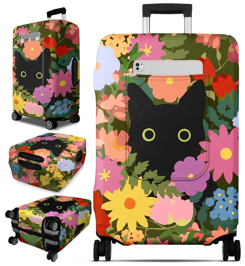 Slohif Luggage Cover for Suitcase Tsa Approved Protector - Cat Luggage Sleeve Large Suit Case Cover Travel Stretch Baggage Case Protective Washable Fit 21-23 Inch Floral - Image 1