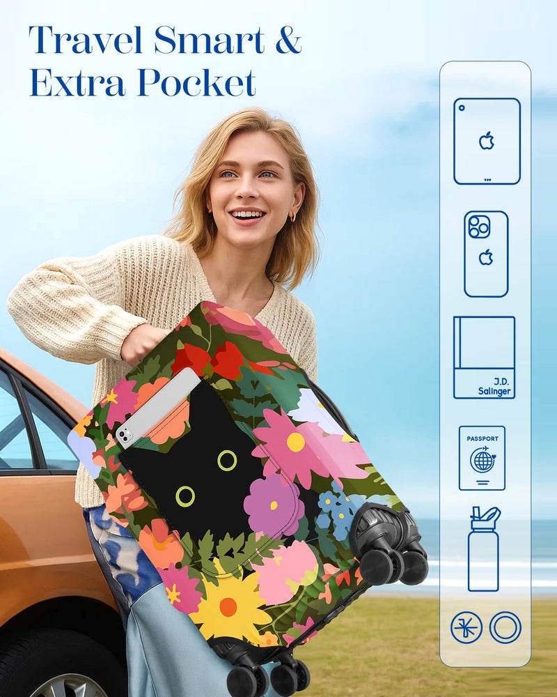 Slohif Luggage Cover for Suitcase Tsa Approved Protector - Cat Luggage Sleeve Large Suit Case Cover Travel Stretch Baggage Case Protective Washable Fit 21-23 Inch Floral - Image 3