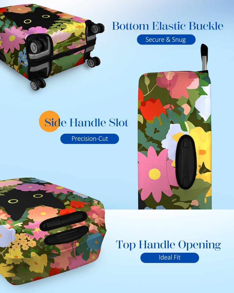Slohif Luggage Cover for Suitcase Tsa Approved Protector - Cat Luggage Sleeve Large Suit Case Cover Travel Stretch Baggage Case Protective Washable Fit 21-23 Inch Floral - Image 5