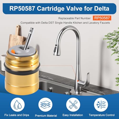 SOASEMBE RP50587 Delta Faucet Cartridge Replacement for DST Single Handle Kitchen and Lavatory Sink Faucets Repair Parts, Compatible with Delta RP50587 Cartridge Valve w/ RP51503 Bonnet Nut - Image 2