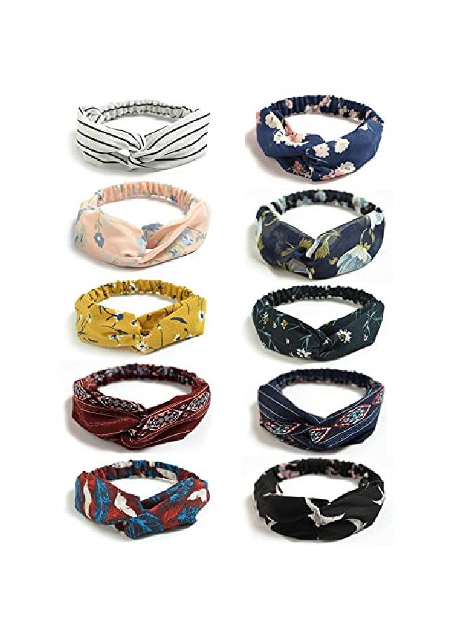 DRESHOW 10 Pack Boho Headbands For Women Vintage Cross Elastic Head Wrap Hair Accessories - Image 1