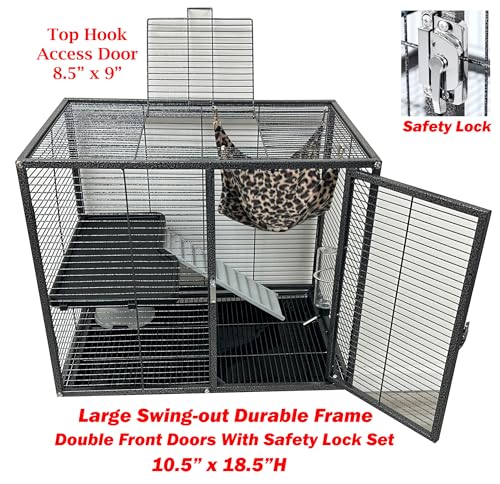 Mcage Large Two Full Story Deluxe Double Unit 4-Tiers Tight 1/2-Inch Bar Spacing Durable Front Doors Water Bottle Food Bowl for Feisty Ferret Squirrel Hammock Rat Gerbil Small Animal Critter Rolling Cage - Image 5