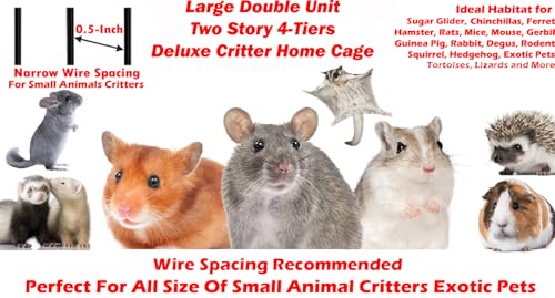 Mcage Large Two Full Story Deluxe Double Unit 4-Tiers Tight 1/2-Inch Bar Spacing Durable Front Doors Water Bottle Food Bowl for Feisty Ferret Squirrel Hammock Rat Gerbil Small Animal Critter Rolling Cage - Image 2