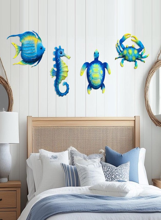 Bnesi Set of 4 Metal Wall Art Outdoor Metal Turtle Fish Crab and Seahorse Art Outdoor Wall Decor as Beach Wall Art Ocean Wall Decor for Patio Garden Backyard Indoor Home Decor (Classic) - Image 5