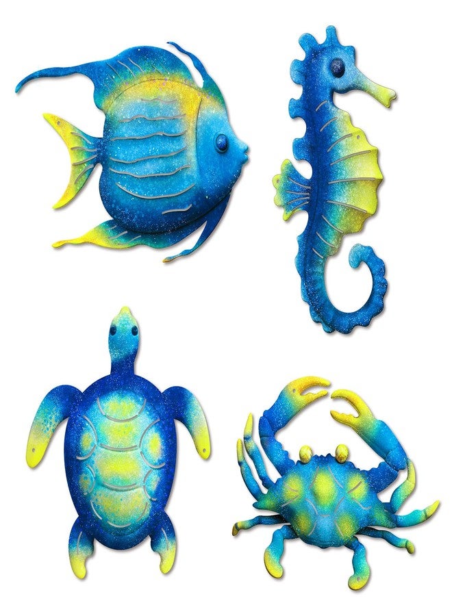 Bnesi Set of 4 Metal Wall Art Outdoor Metal Turtle Fish Crab and Seahorse Art Outdoor Wall Decor as Beach Wall Art Ocean Wall Decor for Patio Garden Backyard Indoor Home Decor (Classic) - Image 1