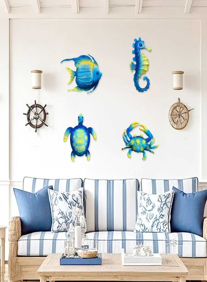 Bnesi Set of 4 Metal Wall Art Outdoor Metal Turtle Fish Crab and Seahorse Art Outdoor Wall Decor as Beach Wall Art Ocean Wall Decor for Patio Garden Backyard Indoor Home Decor (Classic) - Image 2