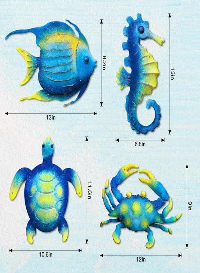 Bnesi Set of 4 Metal Wall Art Outdoor Metal Turtle Fish Crab and Seahorse Art Outdoor Wall Decor as Beach Wall Art Ocean Wall Decor for Patio Garden Backyard Indoor Home Decor (Classic) - Image 3