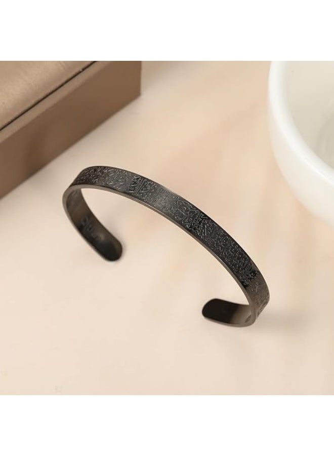 Unisex Ayatul Kursi Engraved Adjustable 316L Stainless Steel Cuff Bracelet - Image 2