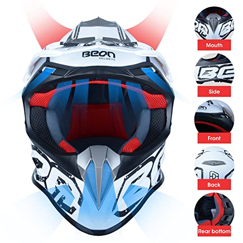 BEON خوذات دراجات نارية للبالغين BEON للدراجات الترابية موتوكروس ATV دراجة BMX MX للدراجات النارية على الطرق الوعرة، نموذج B602 معتمد من DOT - Image 3