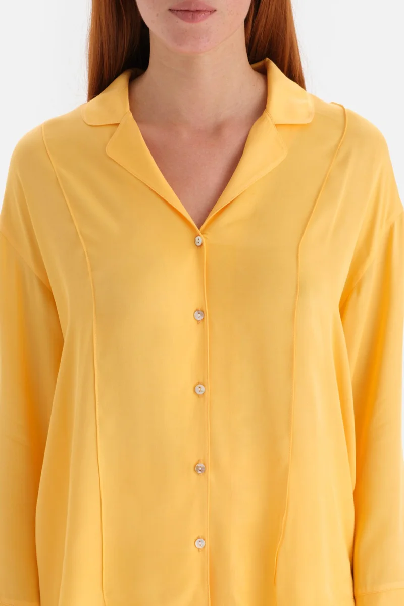 داجي Yellow Ribbed Satin Shirt