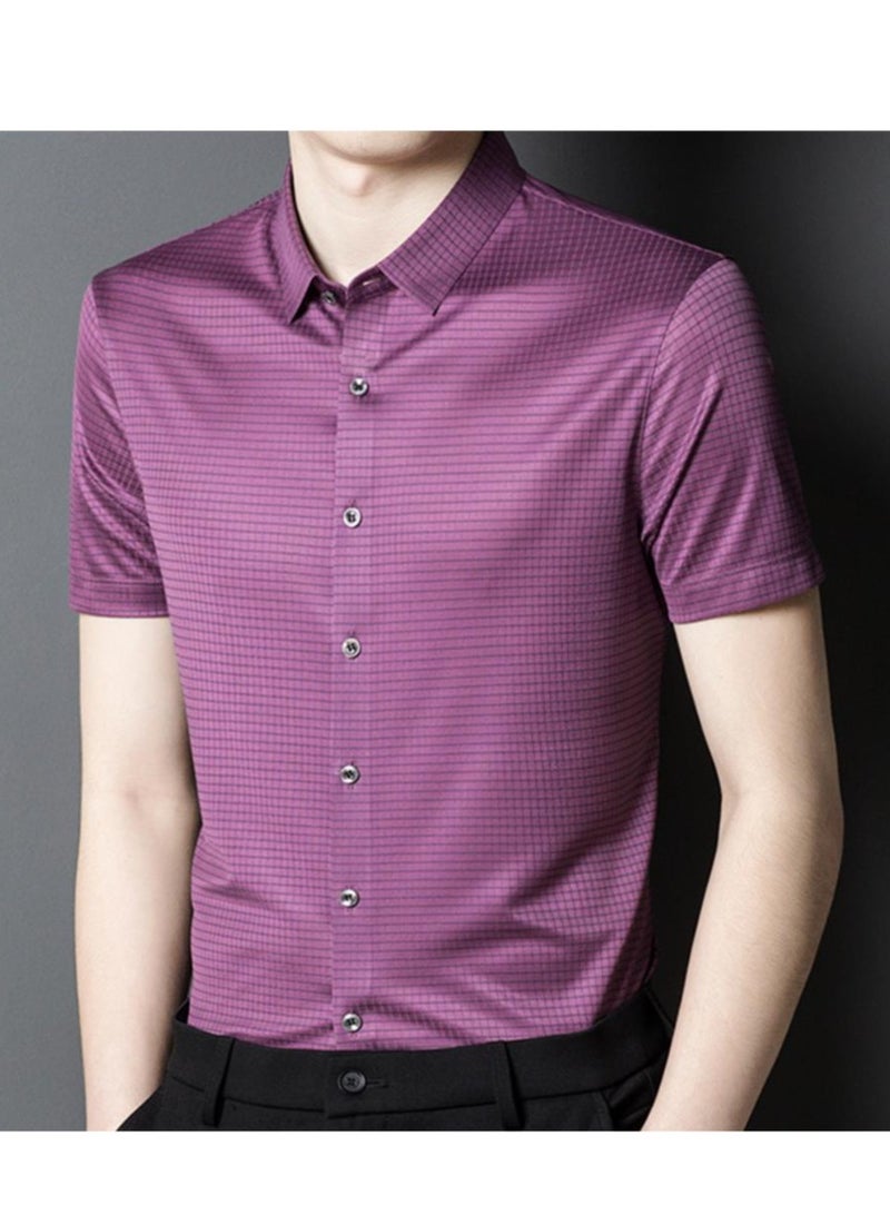 High End Mulberry Silk Checkered Short Sleeved Men's Polo Shirt, Business And Fashion Lapel T-shirt  - Image 2
