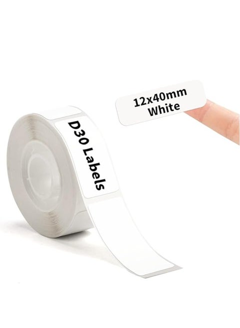 D30 Label Tape, White Printable Labels Compatible with Thermal Label Printer D30, 12MM*40MM (0.47"*1.57") Self-Adhesive Printing Labels, 180 Labels in A Roll,1 Roll in Pack (1)