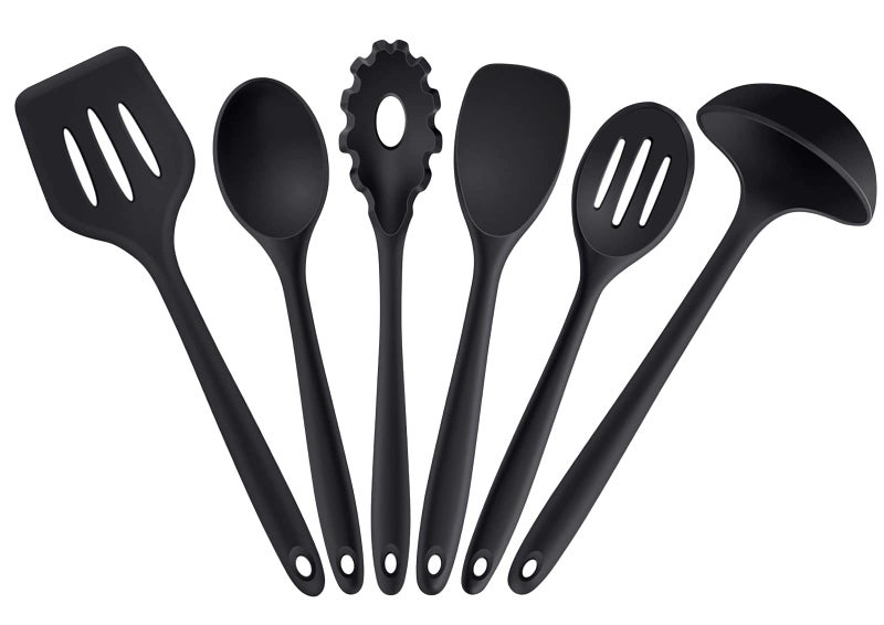 Goalfly 6PCS Kitchen Utensils Set NonStick Silicone Cooking Tools with Soup Ladle Slotted Spoon Pasta Fork for Frying Serving Baking