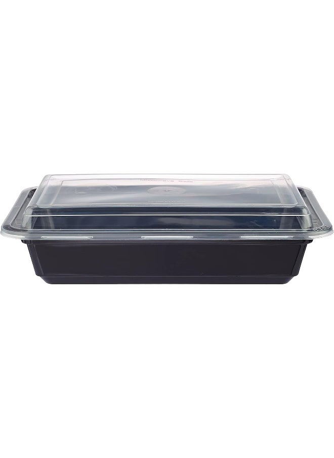 Hotpack - Hotpack Disposable Bento, Food Storage, Microwavable Meal Prep Container, Black Base Rectangular Container 32 ounce with Clear Lid, 50 Pieces - Image 1