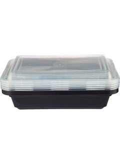 Hotpack Disposable Bento, Food Storage, Microwavable Meal Prep Container, Black Base Rectangular Container 32 ounce with Clear Lid, 50 Pieces