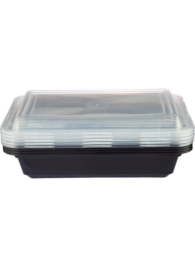 Hotpack - Hotpack Disposable Bento, Food Storage, Microwavable Meal Prep Container, Black Base Rectangular Container 32 ounce with Clear Lid, 50 Pieces - Image 1