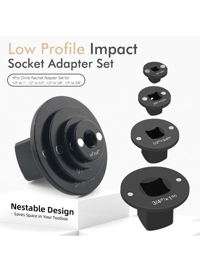 Low Profile Impact Socket Adapter Set, Drive Ratchet Adapter Set Space Saving for Industrial Equipment Maintenance - Image 2