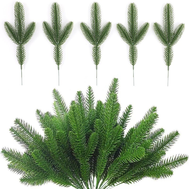 WEISPARK 30Pcs Artificial Pine Leaves Branches  Fake Greenery Pine Sprigs Faux Stems Picks for DIY Christmas Garland Wreath Embellishing and Home Garden Decoration - Image 1