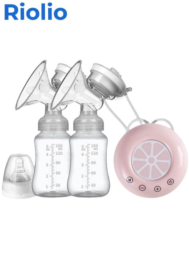 Riolio Breastfeeder Single/Double Electric Breast Pump B Free Powerful Breast Pump USB Baby Milk Bottle Electric Breast Pump with Cold Heat Pad for Travel & Home Use (Color: Pink)  - Image 1