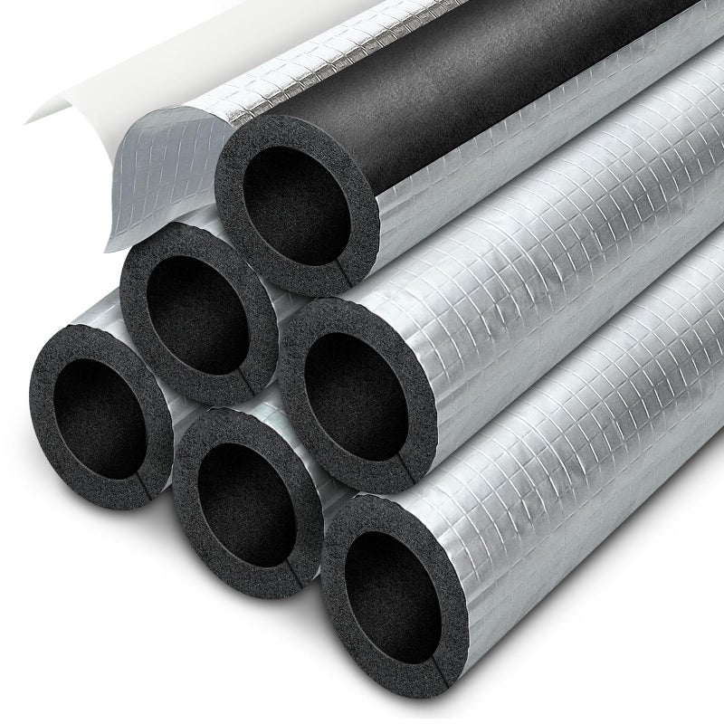6Pack Aluminum Foam Pipe Insulation Tubing with SelfAdhesive 1 inch 38 THK for Outdoor Plumbing AC Units Freeze Protection