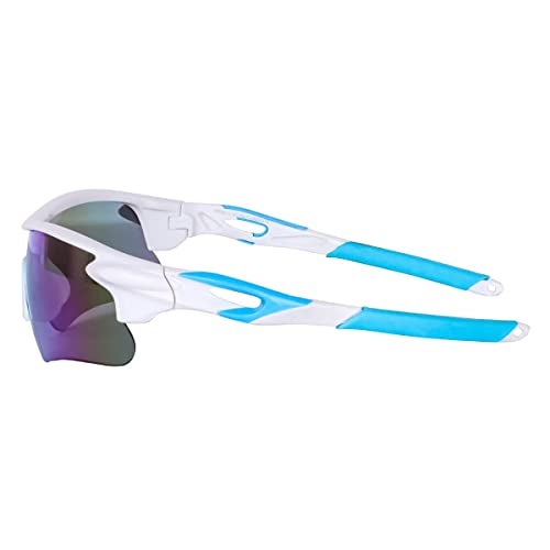 Dark Wost Sports Sunglasses for Cycling Cricket Trekking || Full Coverage || UV 400 Protection || Mirrored Lens || Free Case Box || Pack Of 1 (BLUE WHITW) - Image 3